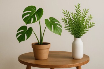 A Trio of Green Companions on a Wooden Table