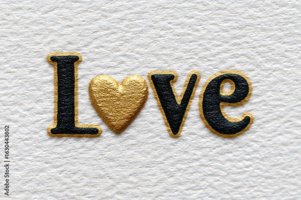 Aufkleber love symbol embossed in gold creating a visually engaging and texturally unique representation of em
