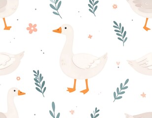 Cute Geese Pattern With Floral