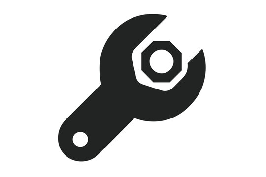 black wrench tightening nut on white clip art preview