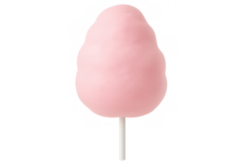 Pink cotton candy on white stick, isolated on transparent background, ready for your next creative project
