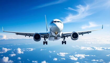 Airplane in flight above clouds
