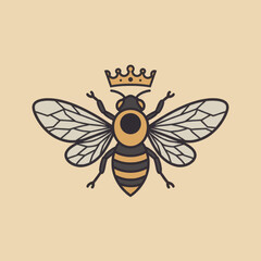 Regal Honeybee Illustration: Crowned Insect Design