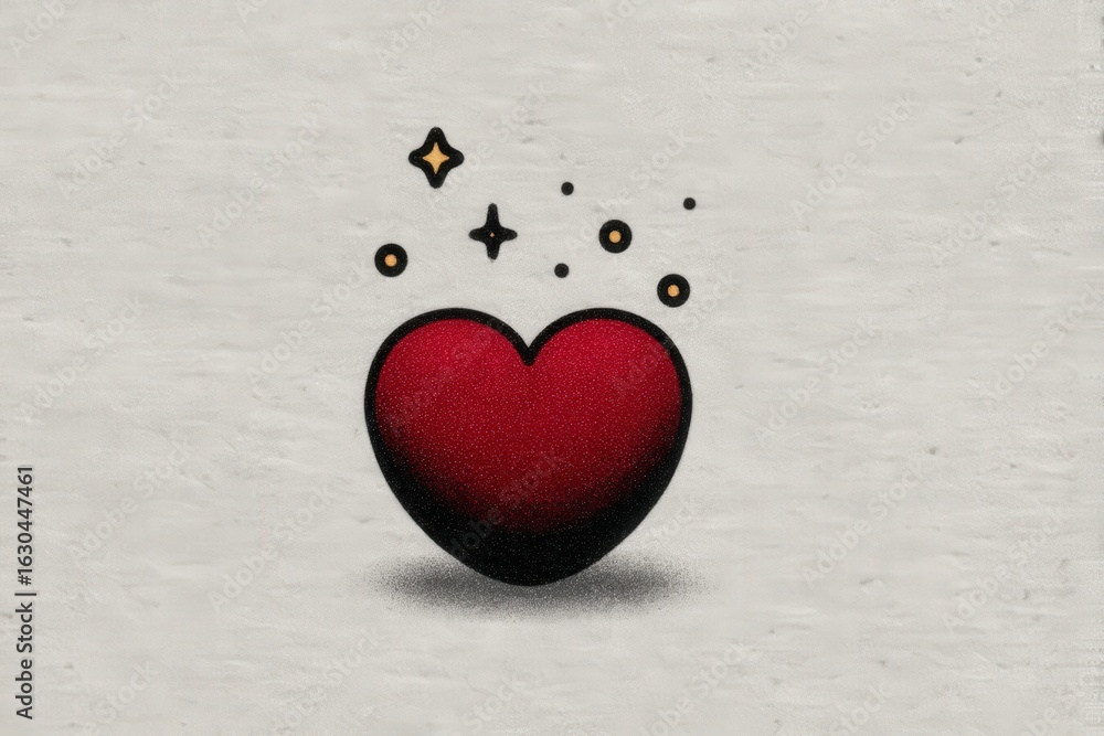 Poster deep red heart symbolizing love with magical sparkles in a serene minimalist setting inspiring joy a