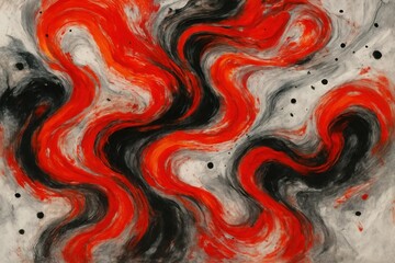 A Symphony of Red and Black Waves on a Textured Canvas