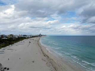 Miami Beach skyline aerial view. Miami city from drone. Tropical Miami scene.