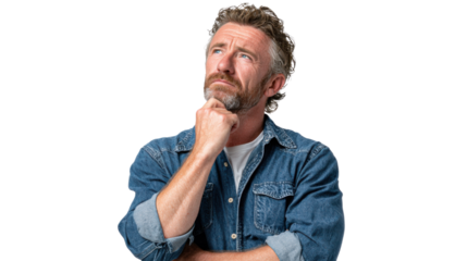 Contemplative Expression: A mature individual with a weathered visage, shrouded in thoughtful reflection. A moment frozen, expressing a universe of pondering and introspection.