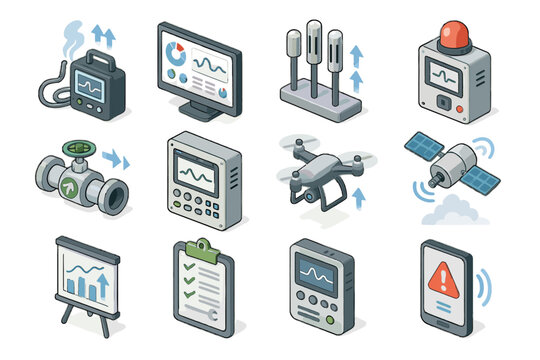 Sensor analyzer dashboard alert icon icons carbon data alarm capture gas satellite