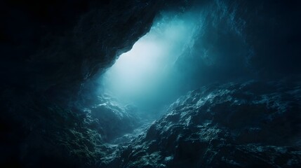 Naklejka premium Exploring the mystic depths of an underwater cave near a coral reef wall