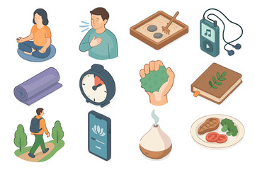Music icon mindfulness vector eating journal icons nature breathing meditation isometric gratitude