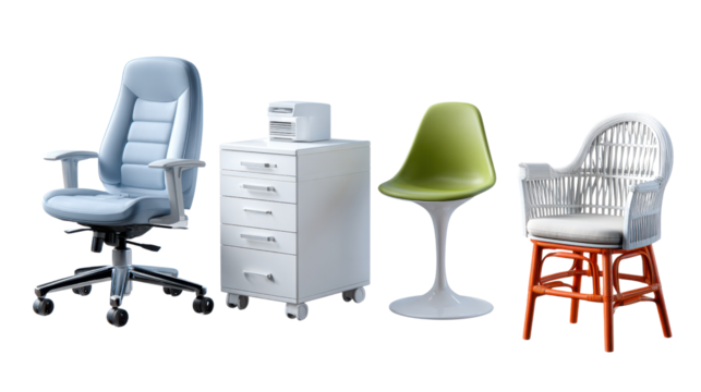 Office Furniture Collection: A curated ensemble of contemporary office chairs and storage solutions, showcasing modern designs and sleek aesthetics for the discerning workspace.