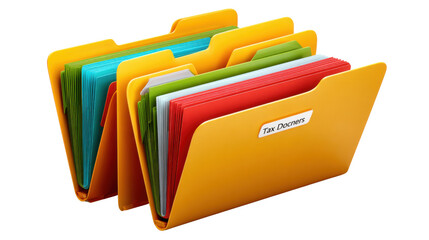 Organized Documentation: A close-up of colorful file folders arranged neatly, each containing various documents with the label File Documents. Reflecting the organized workspace. 
