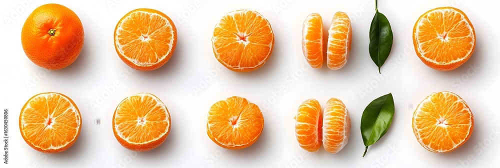 Poster a row of oranges with a leaf in between