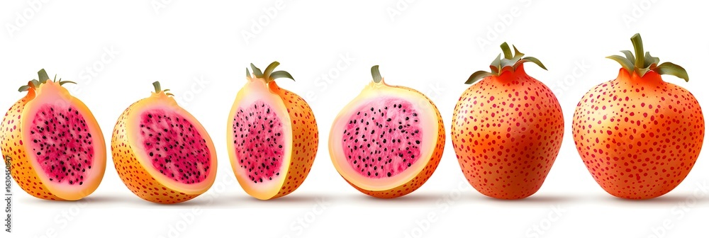 Poster a row of oranges with one of them cut in half