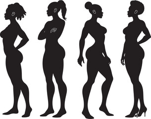 Dynamic silhouettes of diverse women in various elegant poses