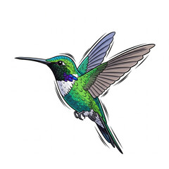 Obraz premium Flat Vector Hummingbird Mid-Flight with Torn Brush Outlines Isolated on White