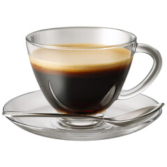 Clear glass espresso cup with frothy crema