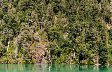 Sailing Lake Frias from Puerto Alegre to Puerto Frias, Rio Negro Province, Patagonia, Argentina.