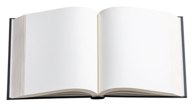 Open book with blank pages, ready for your text or images on transparent background