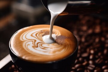 Barista coffee pouring drink.