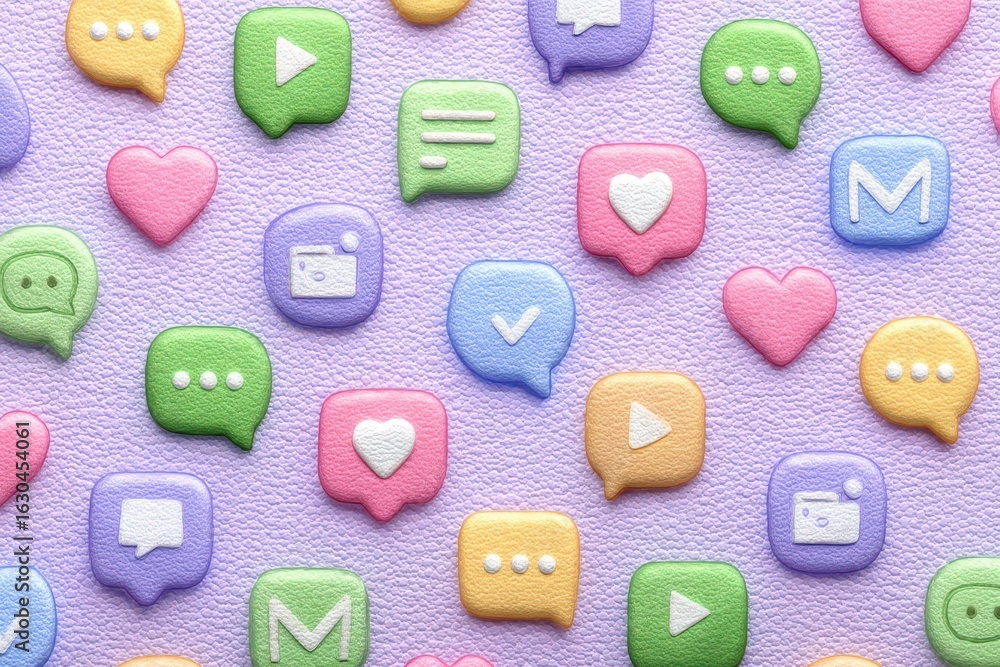 Poster a colorful array of playful messaging app icons in diverse shapes and designs featuring vibrant hear