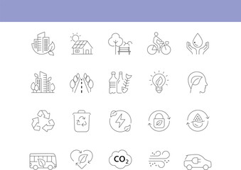 Fototapeta premium Collection of editable green city icons representing sustainable urban living and eco friendly concepts
