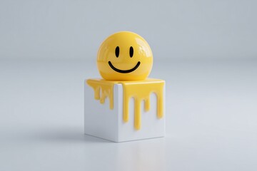 3D Minimalist yellow smiley face icon melting