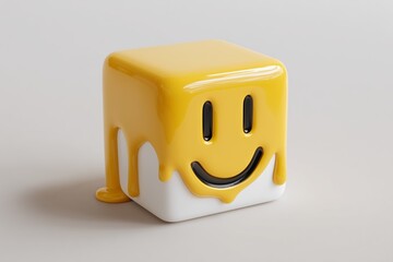 3D Minimalist yellow smiley face icon melting