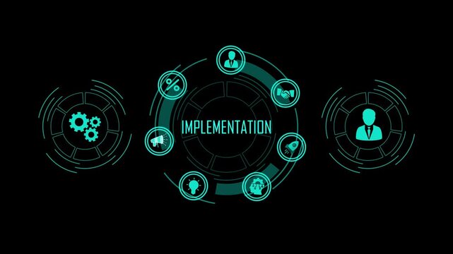 Implementation Return on investment financial growth concept. Business, Technology, Internet and network concept.  Abstract technology symbols on a blue background.