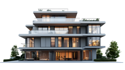 Stunning modern architecture design showcasing a luxurious home with glass and sleek lines design isolated on white background 