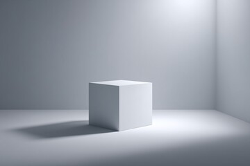 Minimalist white cube slightly crushed. White cube, isolate on light background, copy space