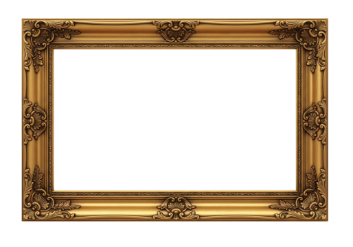 Ornate vintage gold picture frame, baroque style with rich details. Isolated on transparent background, png - Powered by Adobe