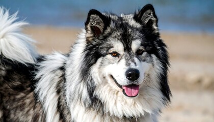 Obraz premium Dog on beach, happy expression