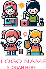 Kids logo icon  vector white background .