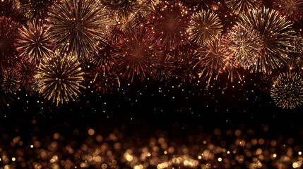 Fototapeta premium Magic fireworks in the night sky, Christmas background for holiday design, poster, postcard on a transparent background, png. Holiday lights.
