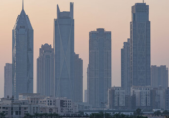 Fototapeta premium Dubai Cityscape Modern Skyscrapers Urban Landscape Architectural Beauty Hazy Sky