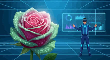 A digital fusion of nature and technology, showcasing a vibrant rose with augmented reality overlay