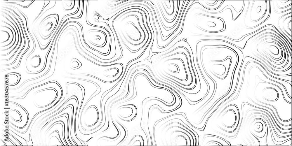 Poster abstract grayscale topographic pattern depicting flow and movement on a white background suitable fo