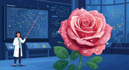Scientist Explores the Intersection of Astronomy and Botany with a Rose Displayed