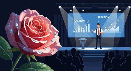 Illustration of a Business Presentation with Rose Foreshadowing a Challenging Future