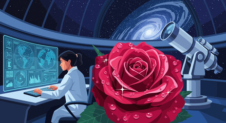 Illustration Combining Scientific Exploration with the Beauty of Nature's Grand Design