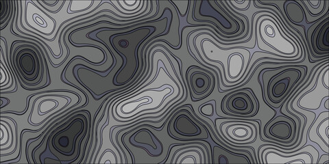 Abstract topographic or geographic map illustration with layered grayscale contour lines featuring a pattern for design elements and backgrounds.