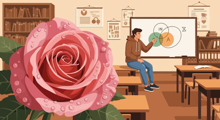 Classroom Romance: A Fusion of Education and Floral Beauty in a Harmonious Composition