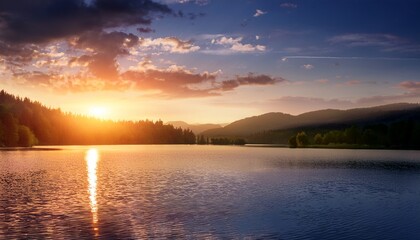 Obraz premium landscape of sunrise sky over lake natural background