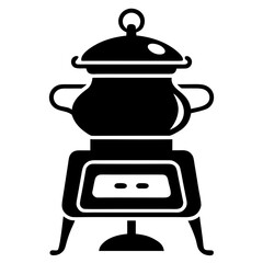 Vintage Coal Stove Silhouette Vector – Simple Retro Cooking Device