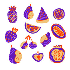 Colorful Abstract Tropical Fruits &ndash; Modern Hand Drawn Exotic Fruit Pattern Illustration