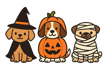 Cute costume party dog illustration, Halloween dogs vector illustration