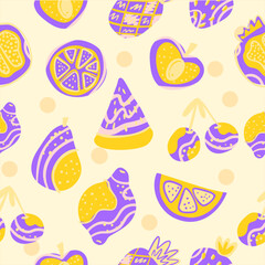 Colorful Abstract Tropical Fruits &ndash; Modern Hand Drawn Exotic Fruit Pattern Illustration