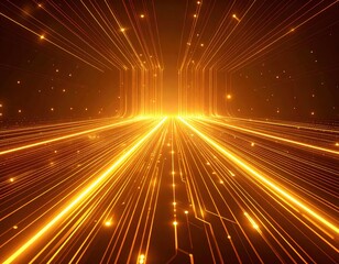 Abstract Glowing Golden Lines Digital Technology