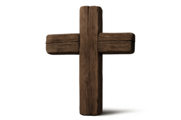 Large wooden christian cross isolated on transparent background